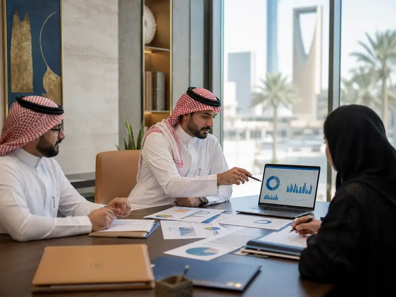 فريق ضبط للاستشارات الاقتصادية أثناء مراجعة نماذج مالية ودراسة جدوى